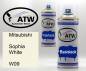 Preview: Mitsubishi, Sophia White, W09: 400ml Sprühdose + 400ml Klarlack - Set, von ATW Autoteile West.